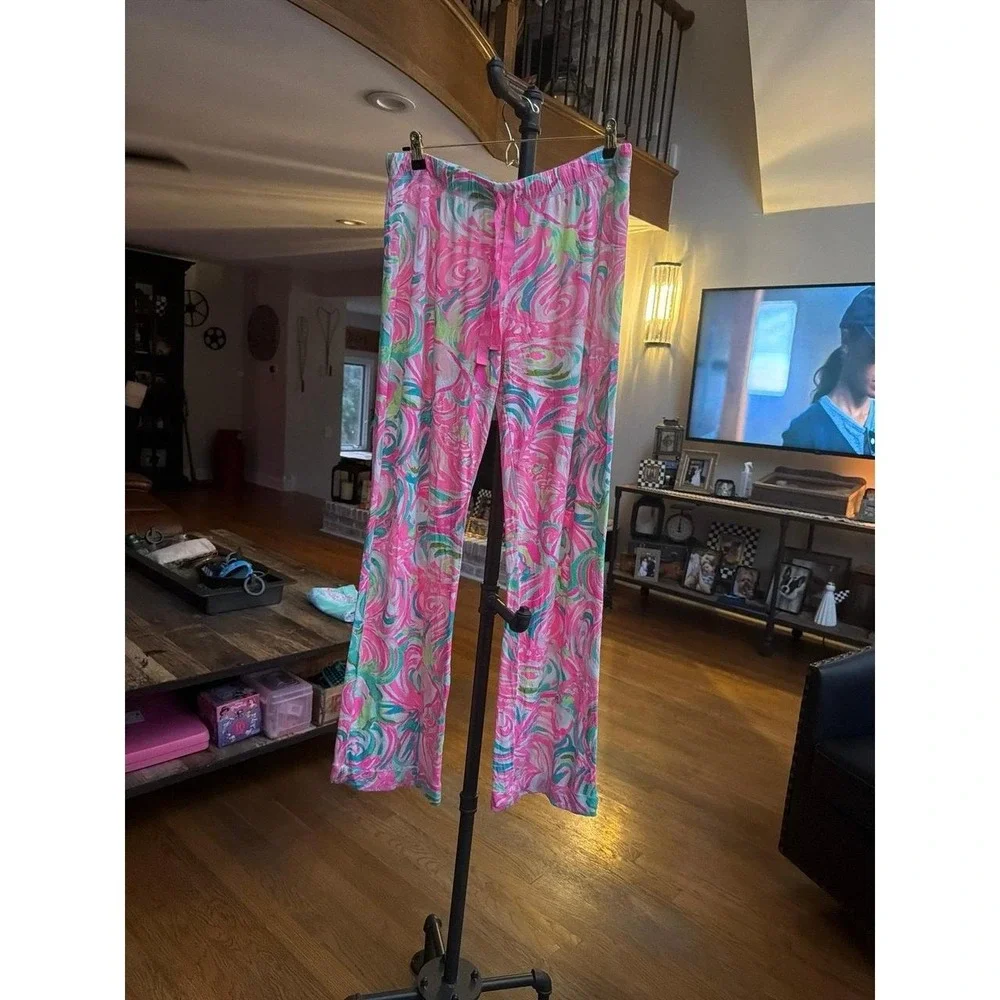 Pulitzer printed knit pajama pants colorful pink, green, and blue women's large